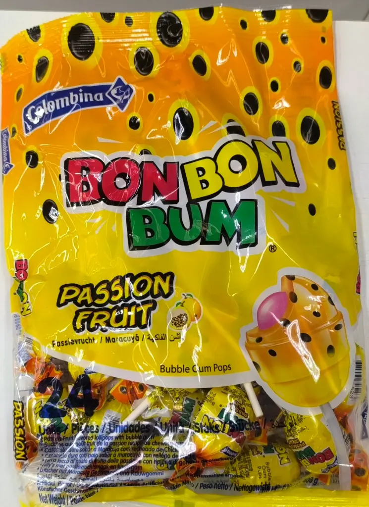 Chupeta Bon Bon Bum Maracuya Bolsa x 24 un