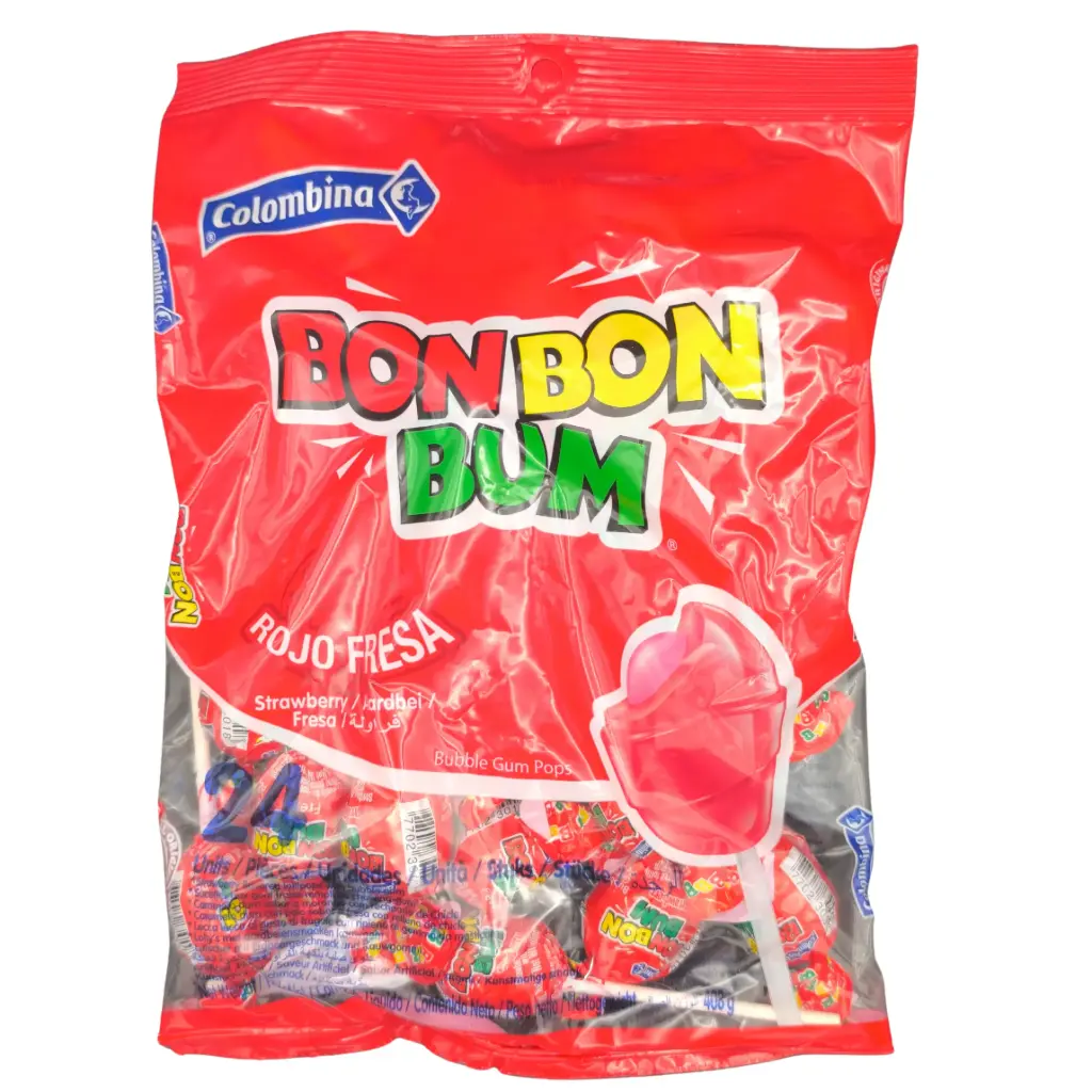 Chupeta Bon Bon Bum Fresa Bolsa x 24 un 